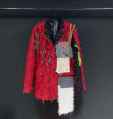 Men's Designer Red Frayed Blazer